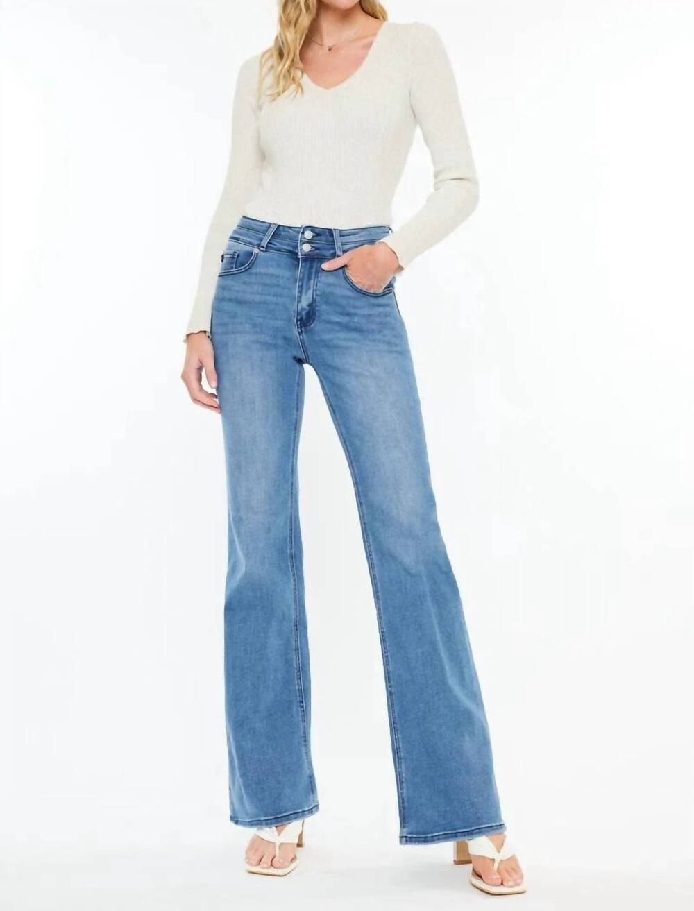 NEW KANCAN onyx essentials ultra high rise wide flare jeans in blue